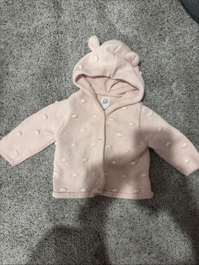 GAP Light Pink Hooded Knit Cardigan with White Dot Accents